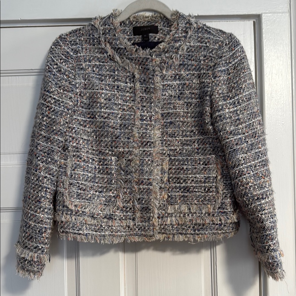J.Crew Tweed Lady Jacket 6P Gray Pink Blue